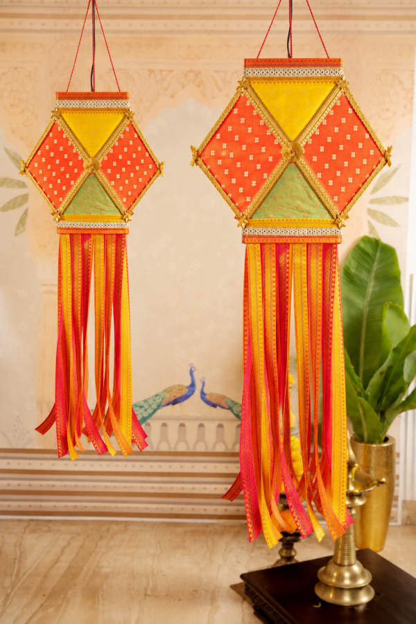 Bahurangi Silk Kandil, Colorful Silk Fabric Diwali Lantern for Home Decoration