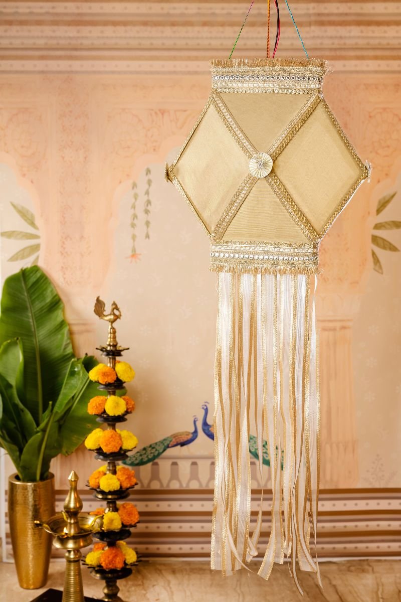 Chanderi Kandil for Diwali decoration with Chanderi fabric and Gota work
