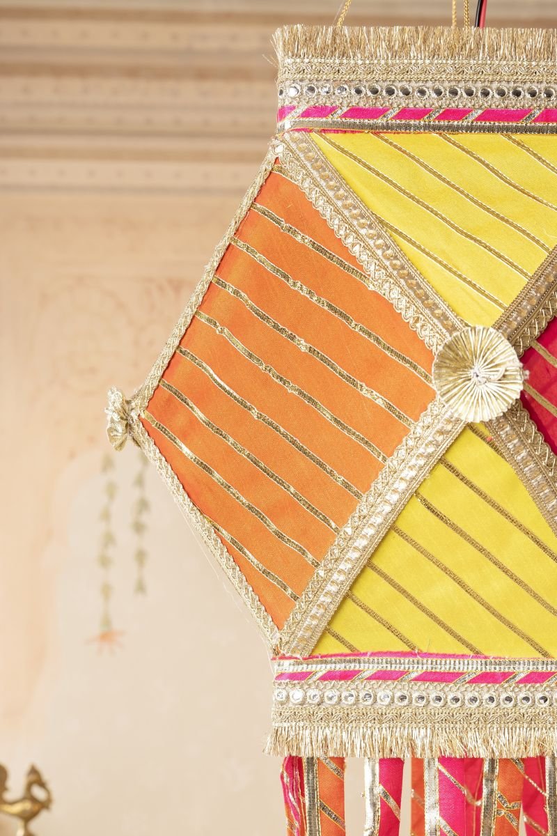 Gota Kandil, Lehriya Fabric Diwali Lantern with Gota Lace for Home Decoration