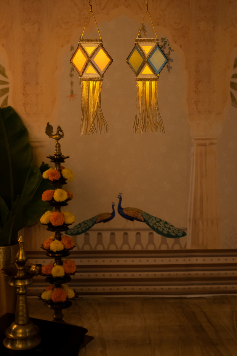 Mini Pastel Kandil for Diwali Decoration, Pack of 6 | Decorative Hanging Lanterns for Home, Peach & Blue Festive Décor | Tyoharwale